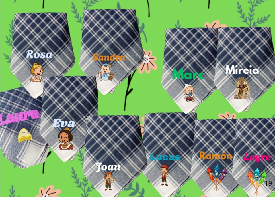 F15- PAÑUELO FALLERO PERSONALIZADO CON NOMBRE Y DIBUJO - Imagen 2